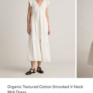 Quince Cream Cotton Smocked Midi Dress